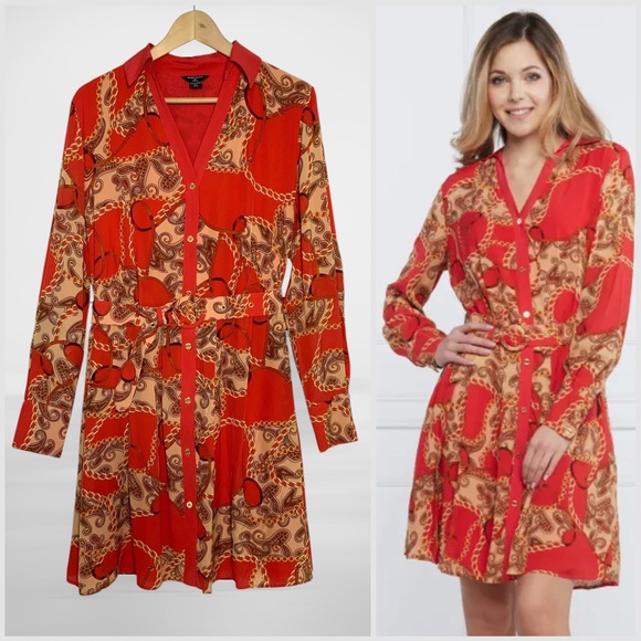 MARCIANO by GUESS Melodie Chemisier Paisley Chain Red Dress Size 6 - Picture 11 of 13